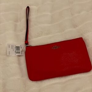 New with tags Coach cross grain Bright Red wristlet with gold hardware